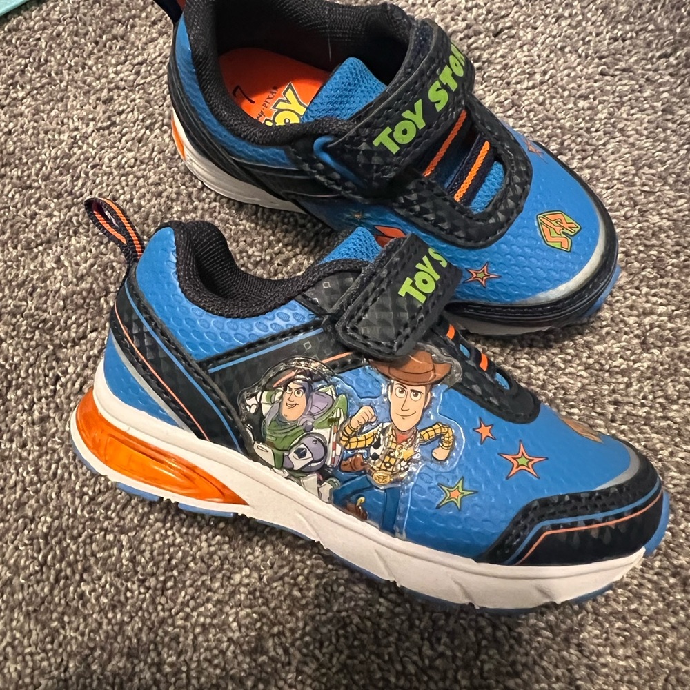 Light up Disney Toy Story Blue and navy Kids Sneakers with Green Logo